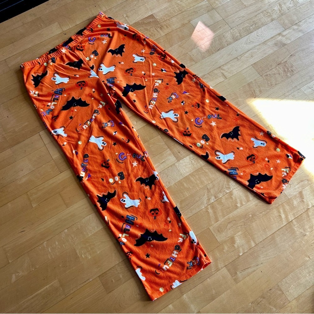 Hyde & Eek! Fun Halloween Fleece Sleep, Lounge Pant, Orange, Black, Size L